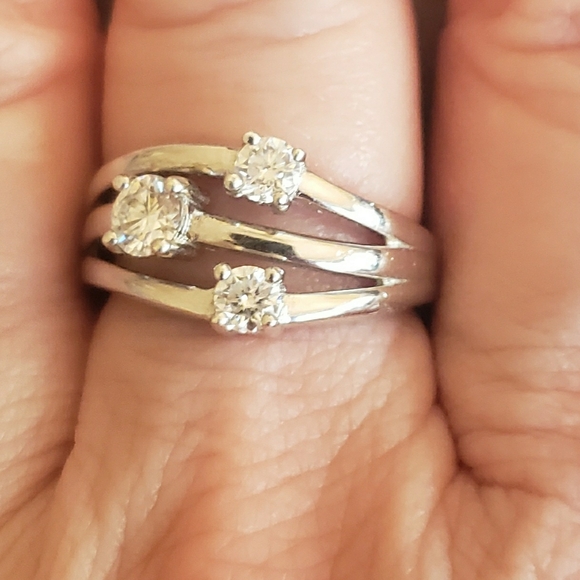 MOISSANITE FIRE 3-Stone Ring - Picture 1 of 8